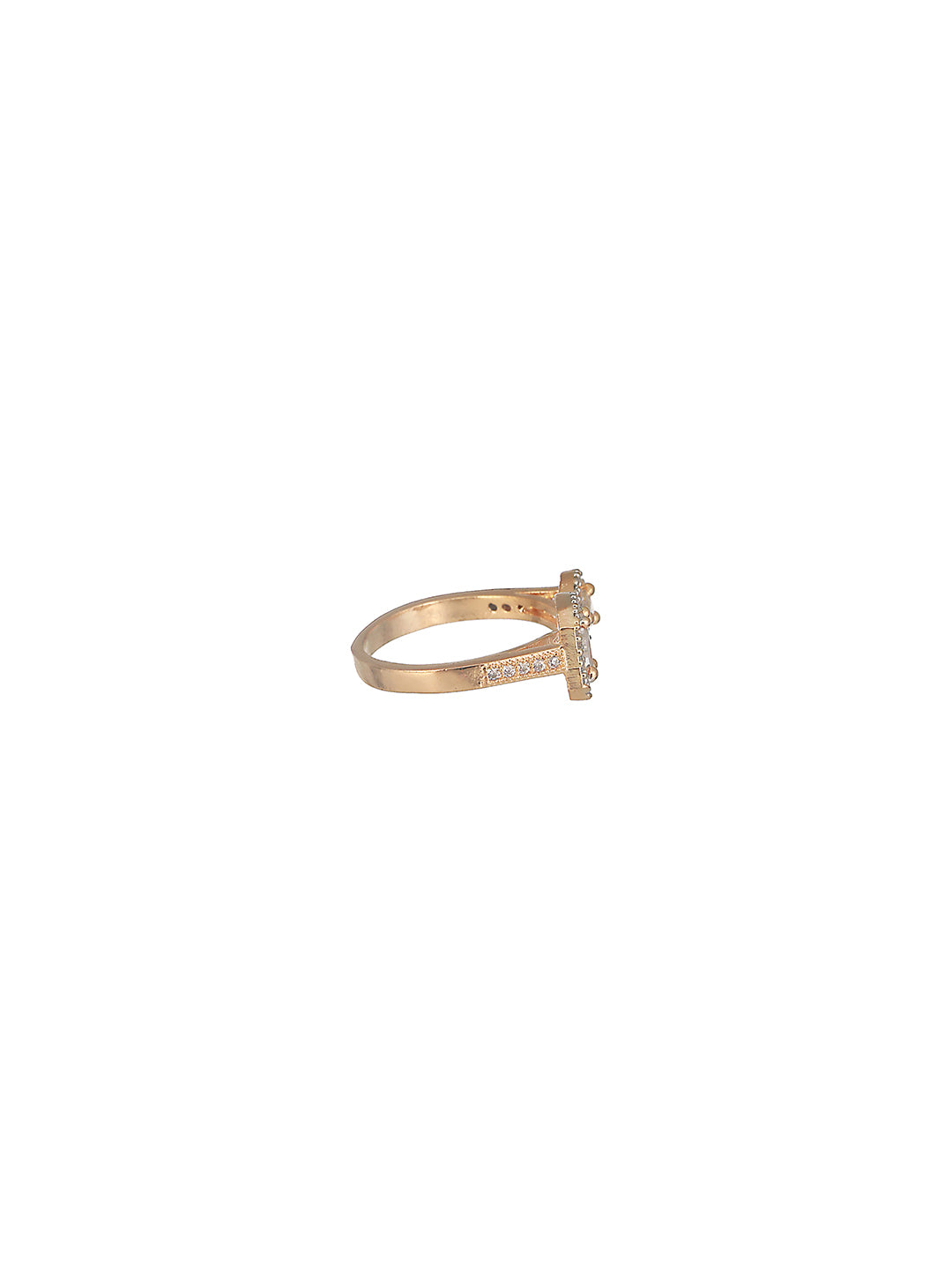 Gold Toned AD Studded Minimal Engagement Solitaire Finger Ring