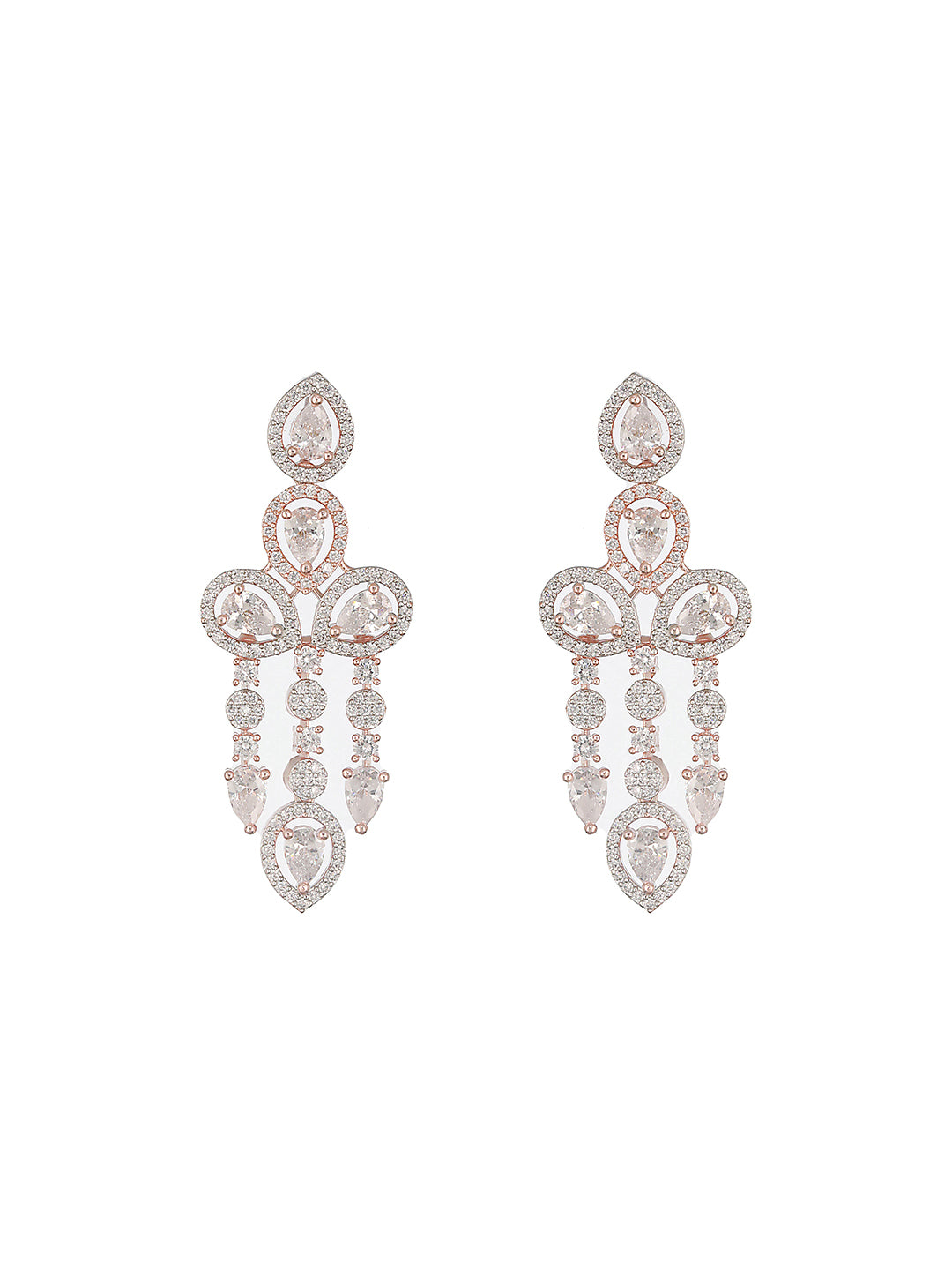 Rose Gold Toned Zircon Studded 2 - Lined Layered  Statement Necklace Jewellery Set