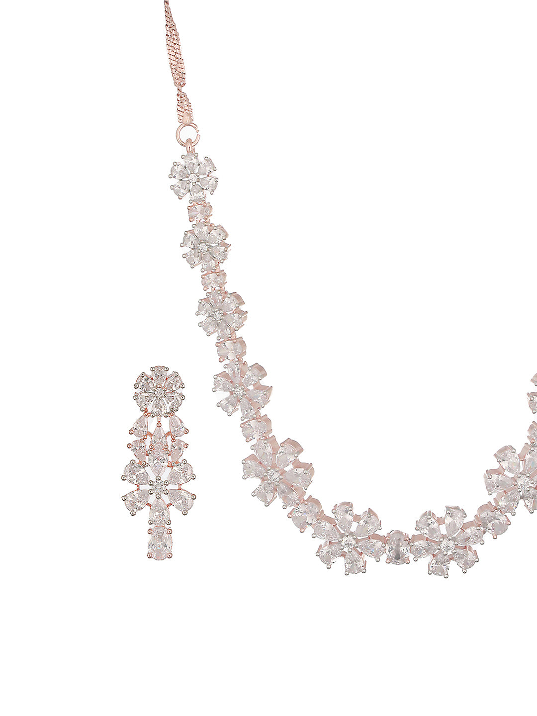Rose Gold Plated AD Studded Floral Delicate Jewellery Set