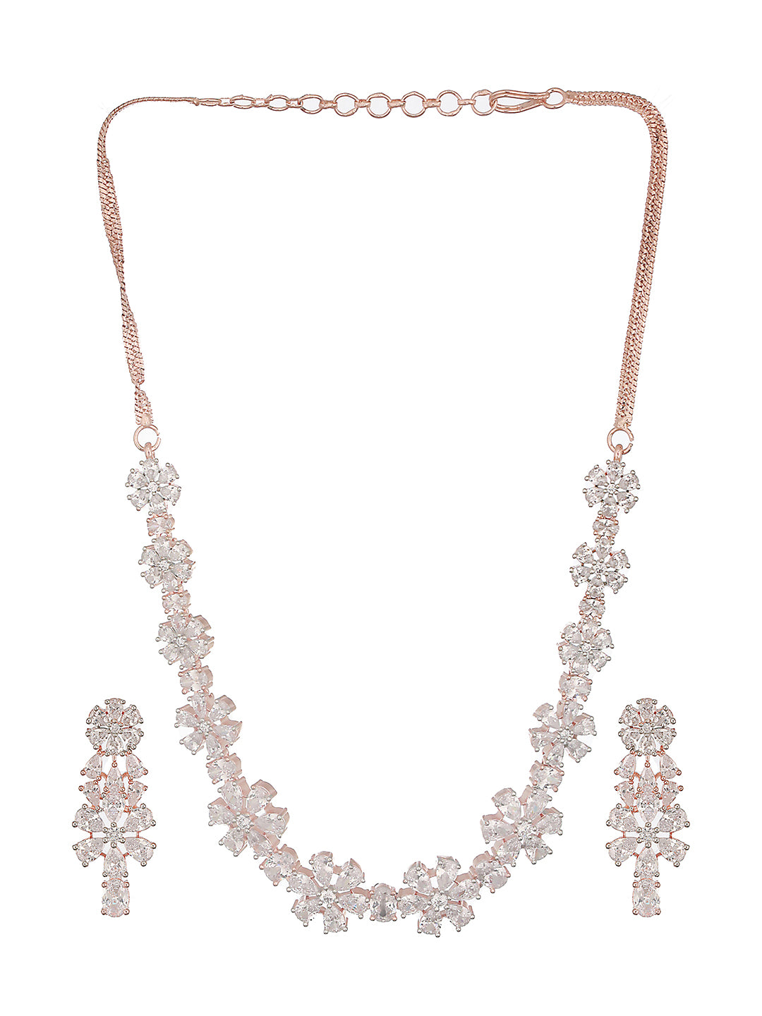 Rose Gold Plated AD Studded Floral Delicate Jewellery Set