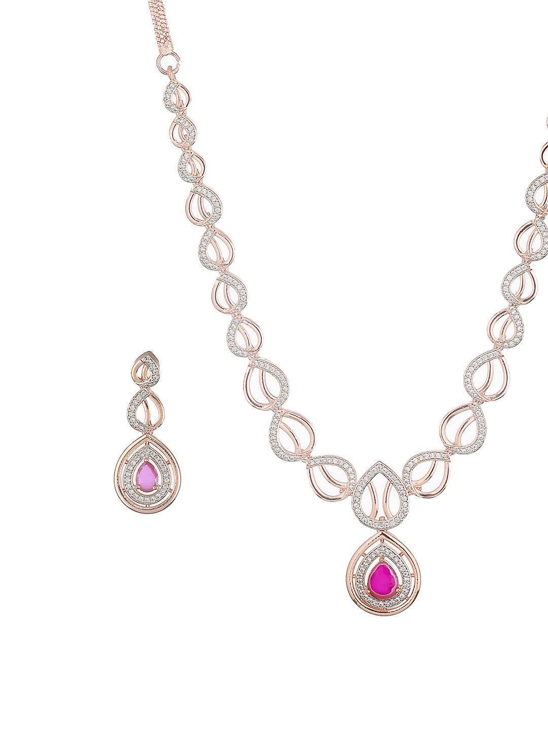 Rose Gold Plated Ruby AD Studded Pendant Jewellery Set
