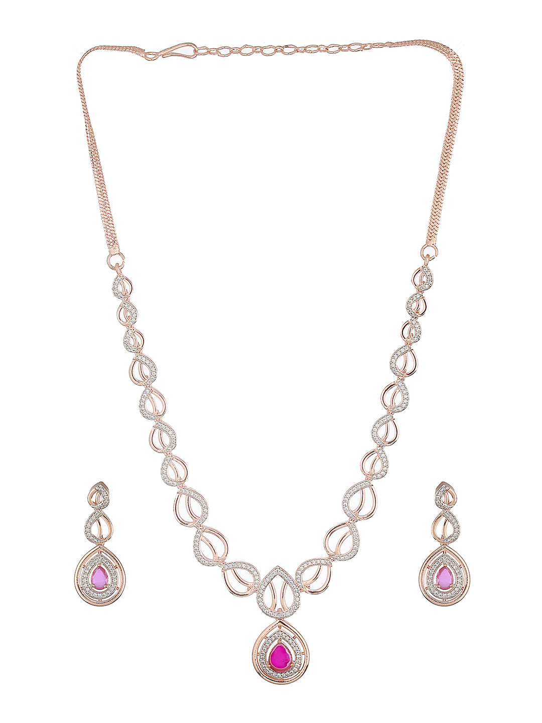 Rose Gold Plated Ruby AD Studded Pendant Jewellery Set