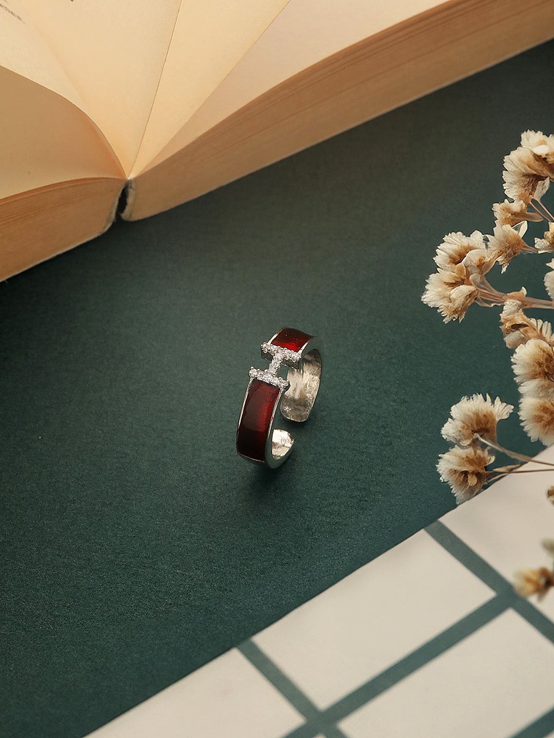 SARAF TRENDZ Silver-Plated AD Stone Studded Anti-Tarnish Finger Ring