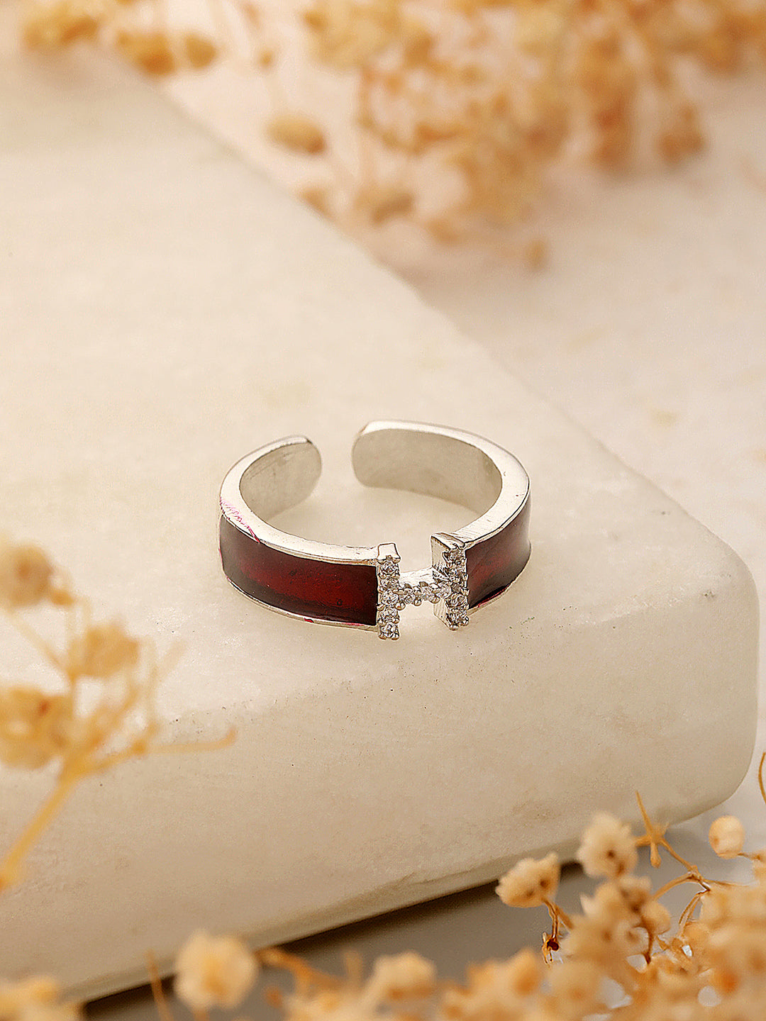 SARAF TRENDZ Silver-Plated AD Stone Studded Anti-Tarnish Finger Ring