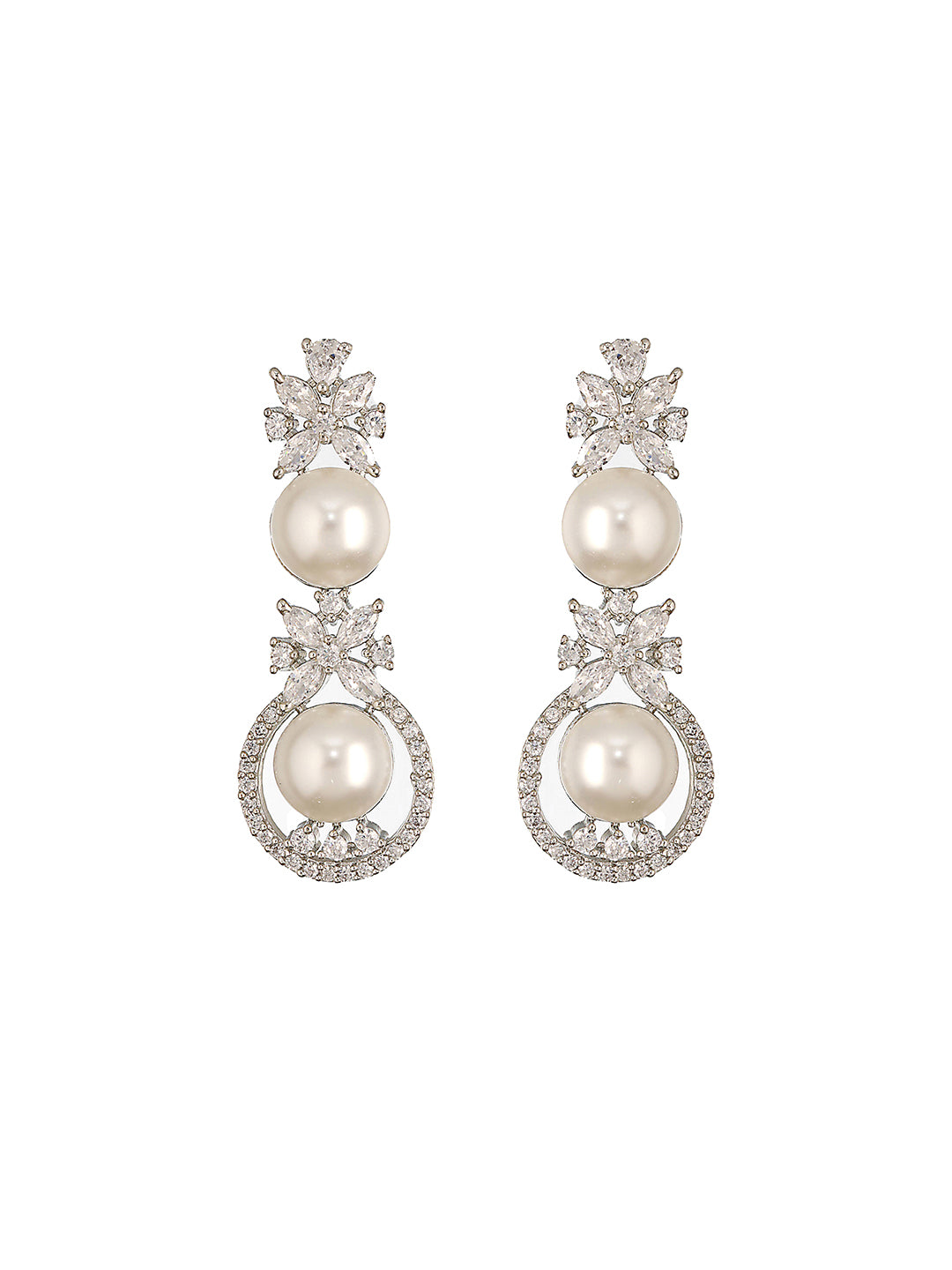 Silver Toned AD & Pearl Beaded Statement Necklace Jewellery Set