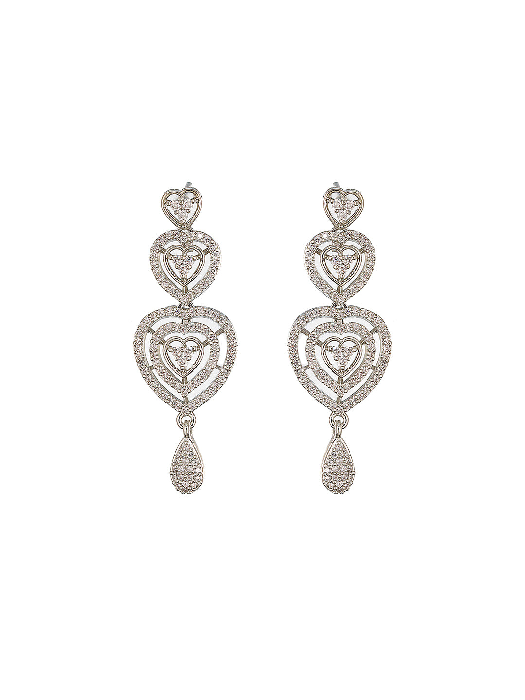 Silver Plated Zircon Studded Heart Shaped Designer Pendant Jewellery Set