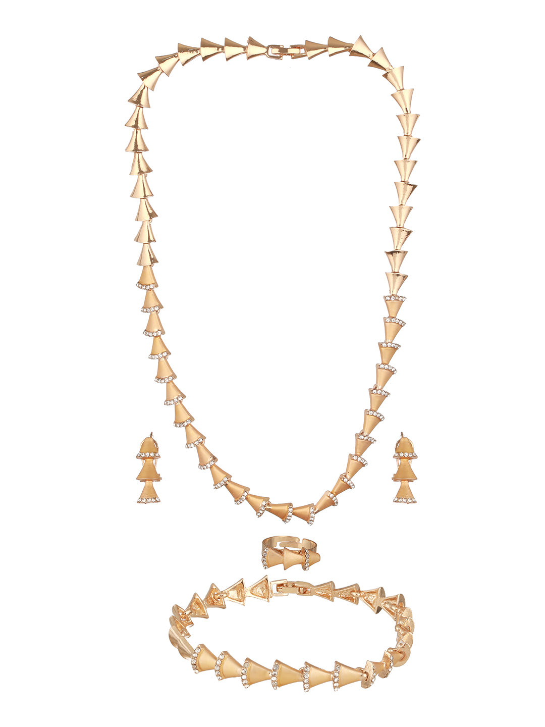 Anti-Tarnish 18k Gold Plated AD Studded Statement Link Combo Jewellery Set