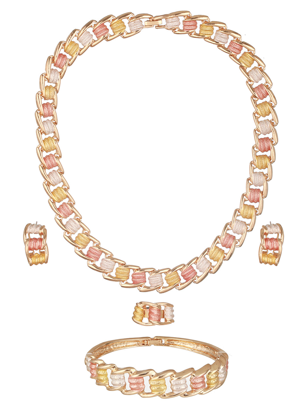 Anti-Tarnish Rose Gold Plated Tricolor Combo Jewellery Set