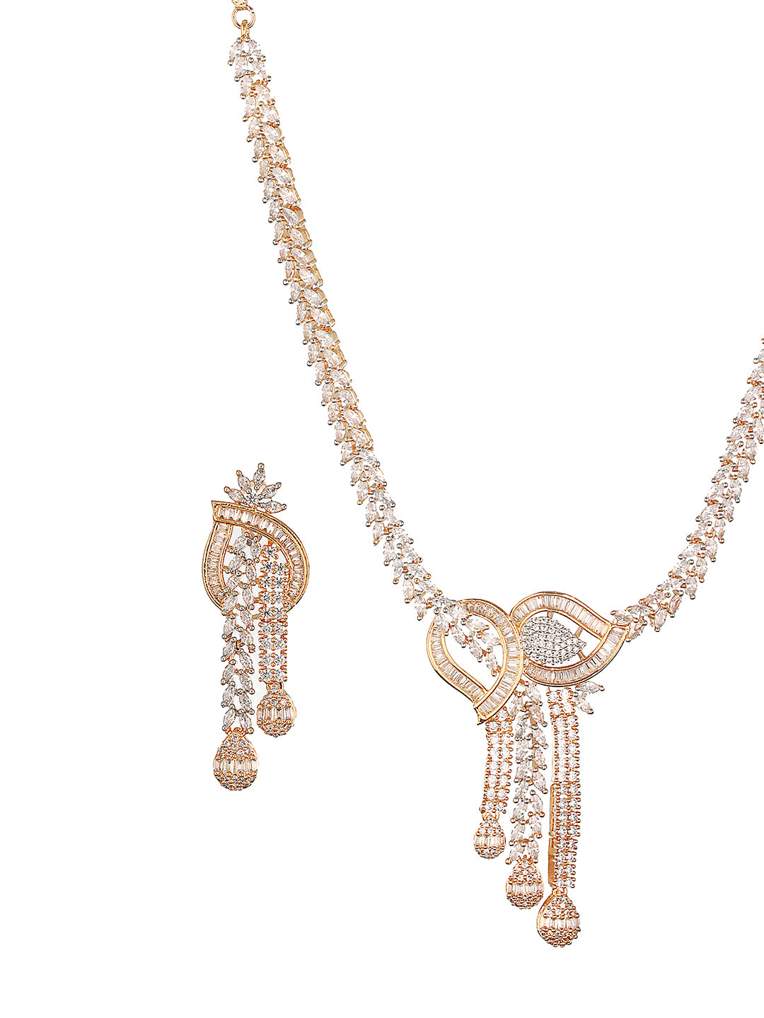 Dual Toned Gold Plated AD Studded Mango Design  Luxe Statement Necklace Jewellery Set