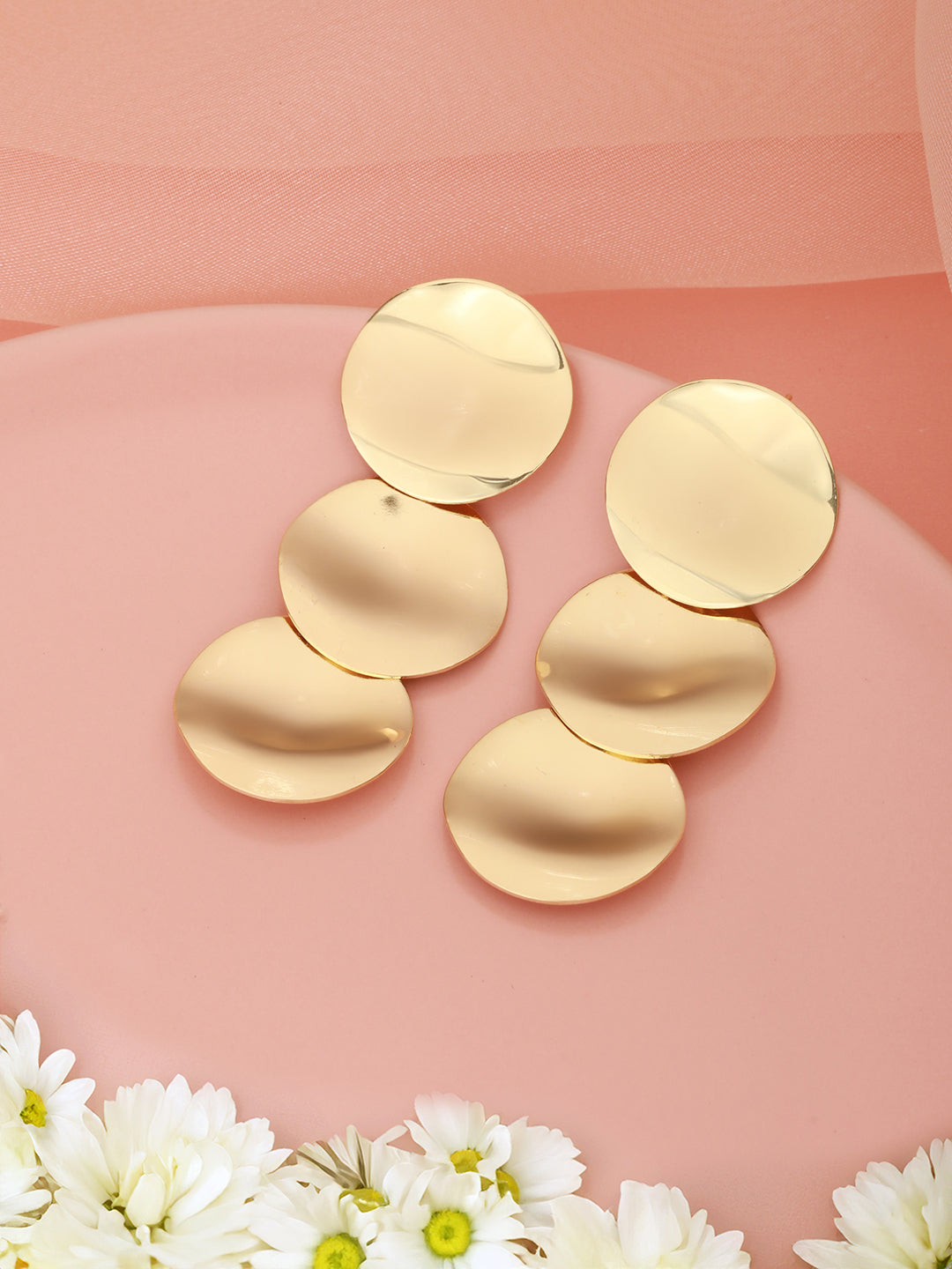 Anti-Tarnish Gold Plated Hammered Statement Dropdown Earrings