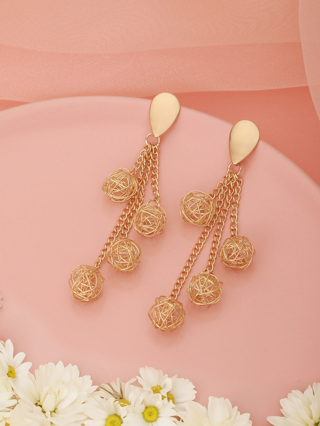 Anti-Tarnish Gold Plated Mesh Ball Drop Dangler Earrings