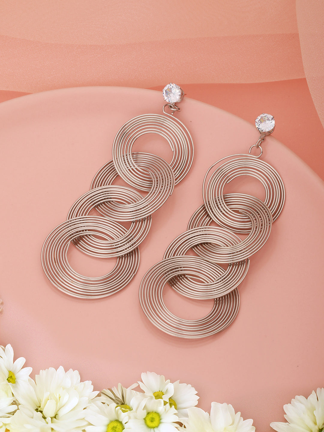 Anti-Tarnish Silver Plated Circular Drop Earrings