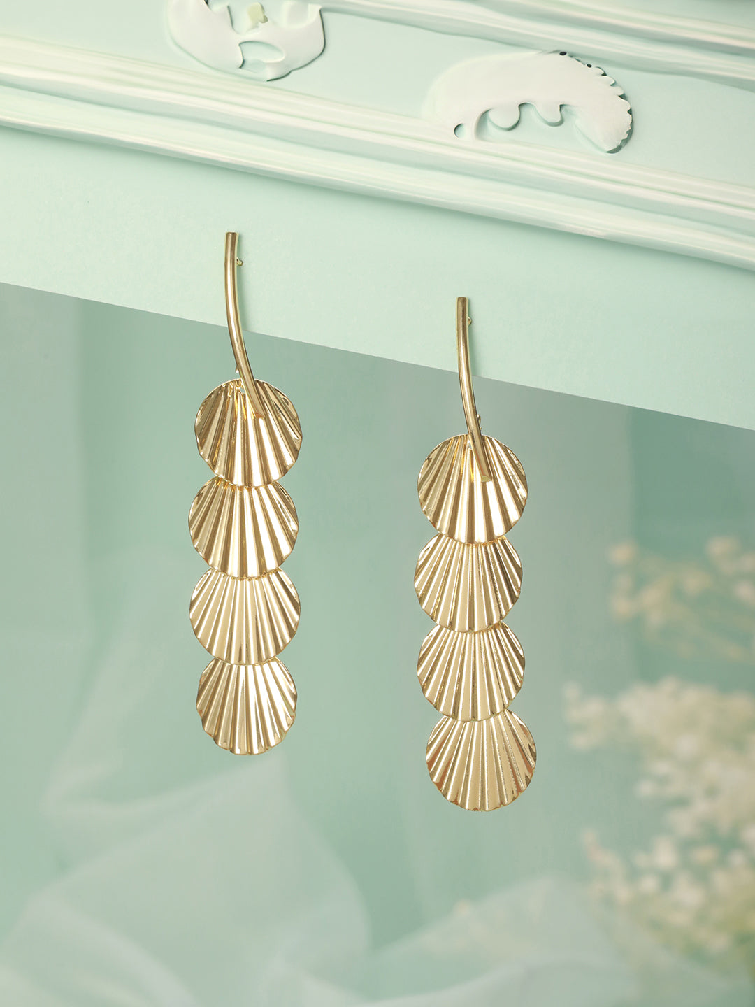 Anti-Tarnish Gold Plated Geometric Drop Down Eaarings