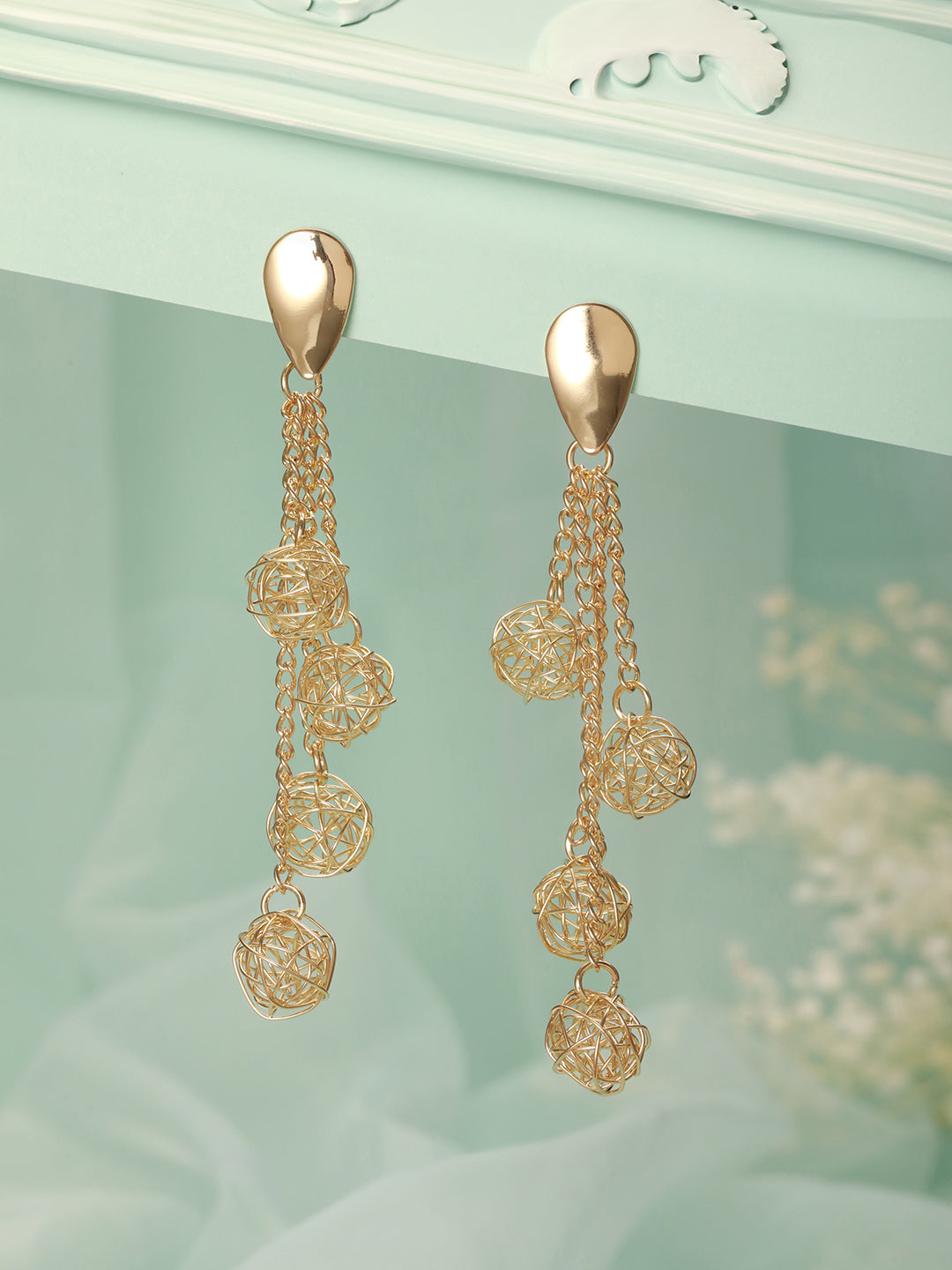 Anti-Tarnish Gold Plated Mesh Ball Drop Dangler Earrings