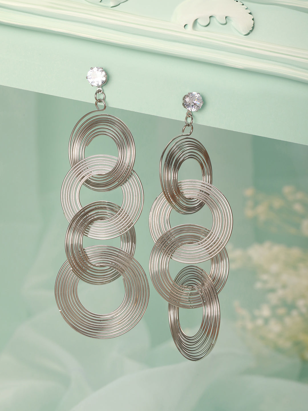 Anti-Tarnish Silver Plated Circular Drop Earrings