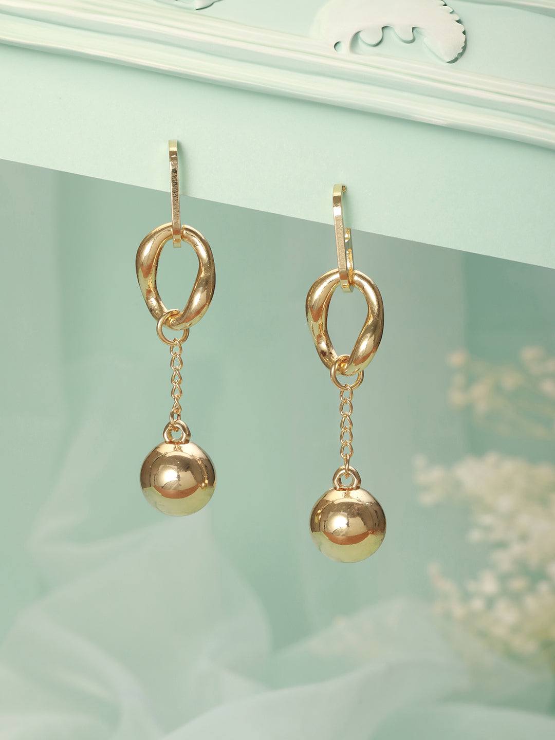 Anti-Tarnish Gold Plated Rope Ball Drop Earrings