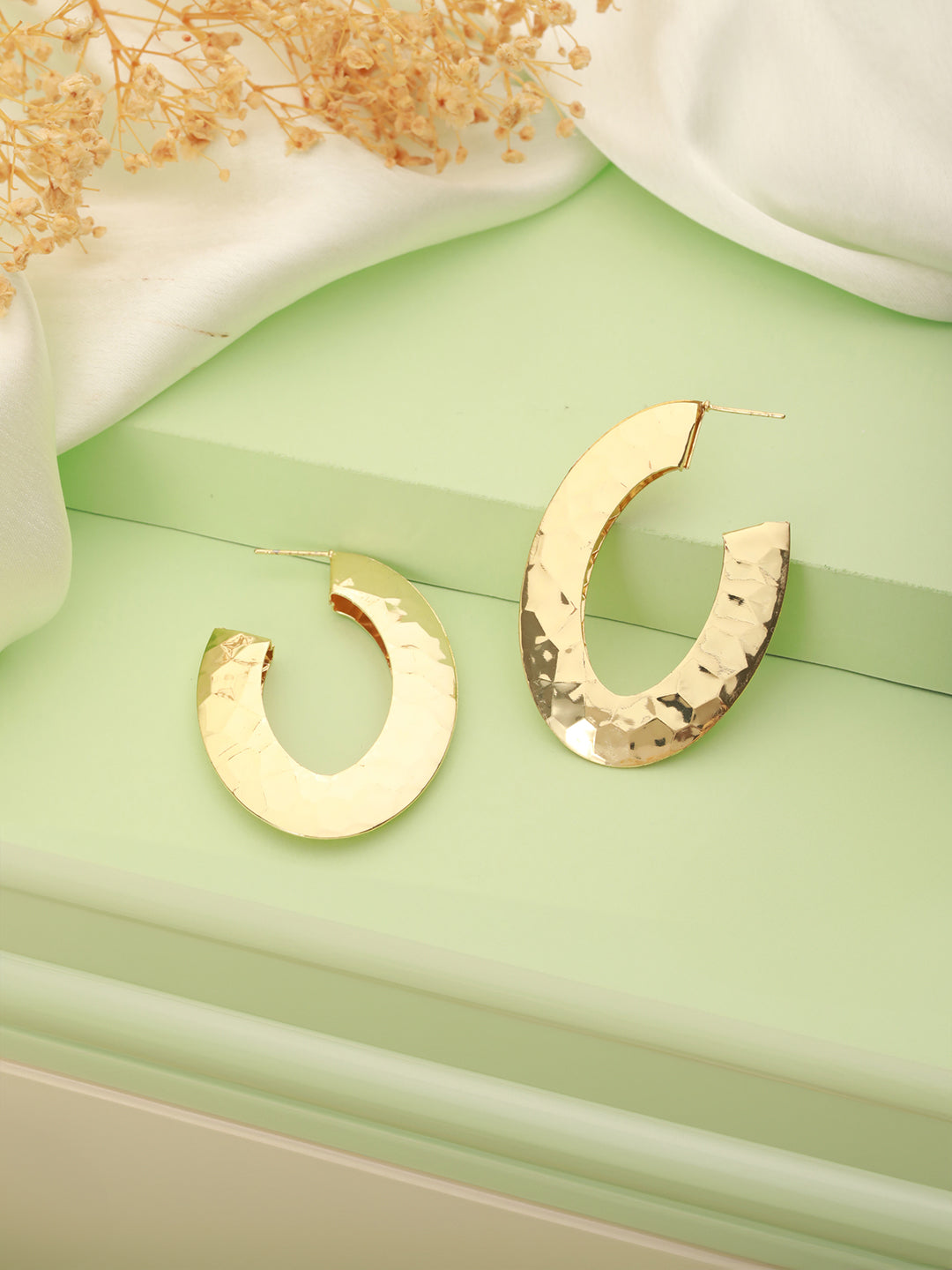 Anti-Tarnish Gold Plated Hammered Casual Hoop Earrings