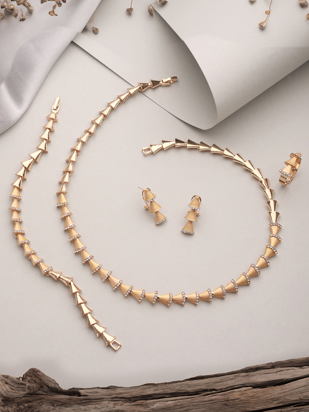 Anti-Tarnish 18k Gold Plated AD Studded Statement Link Combo Jewellery Set