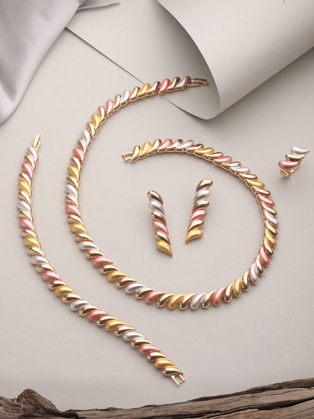 Anti-Tarnish 18k Gold Plated Chunky Charm Link Combo Jewellery Set