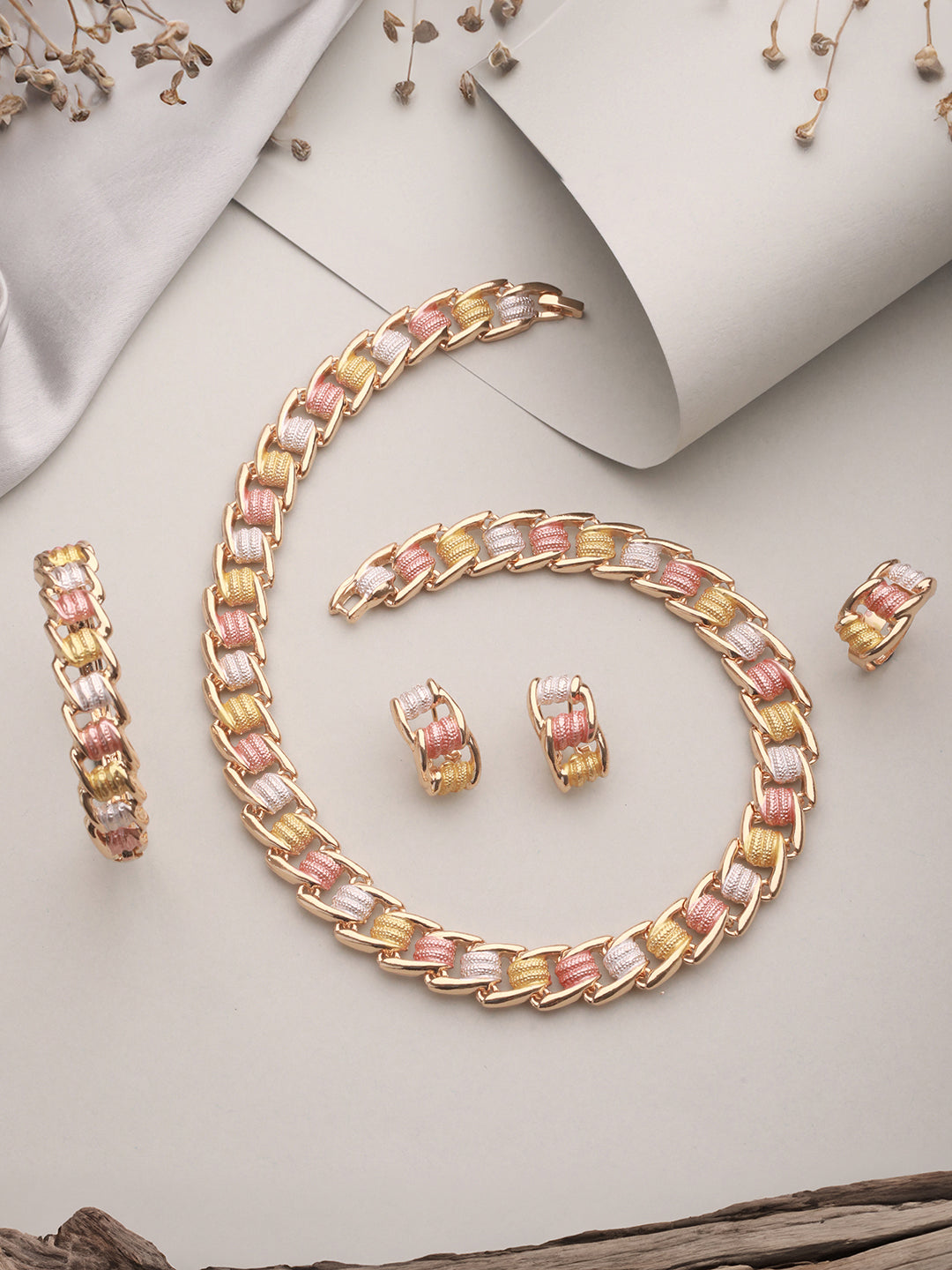 Anti-Tarnish Rose Gold Plated Tricolor Combo Jewellery Set