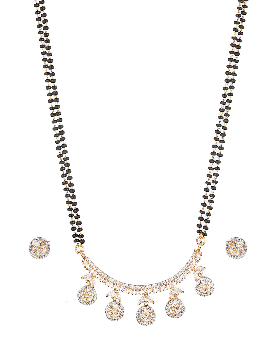 Dual Toned Black Beads CZ Studded Designer Contemporary Mangalsutra Jewellery Set