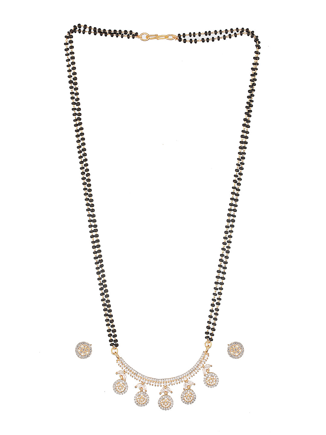 Dual Toned Black Beads CZ Studded Designer Contemporary Mangalsutra Jewellery Set