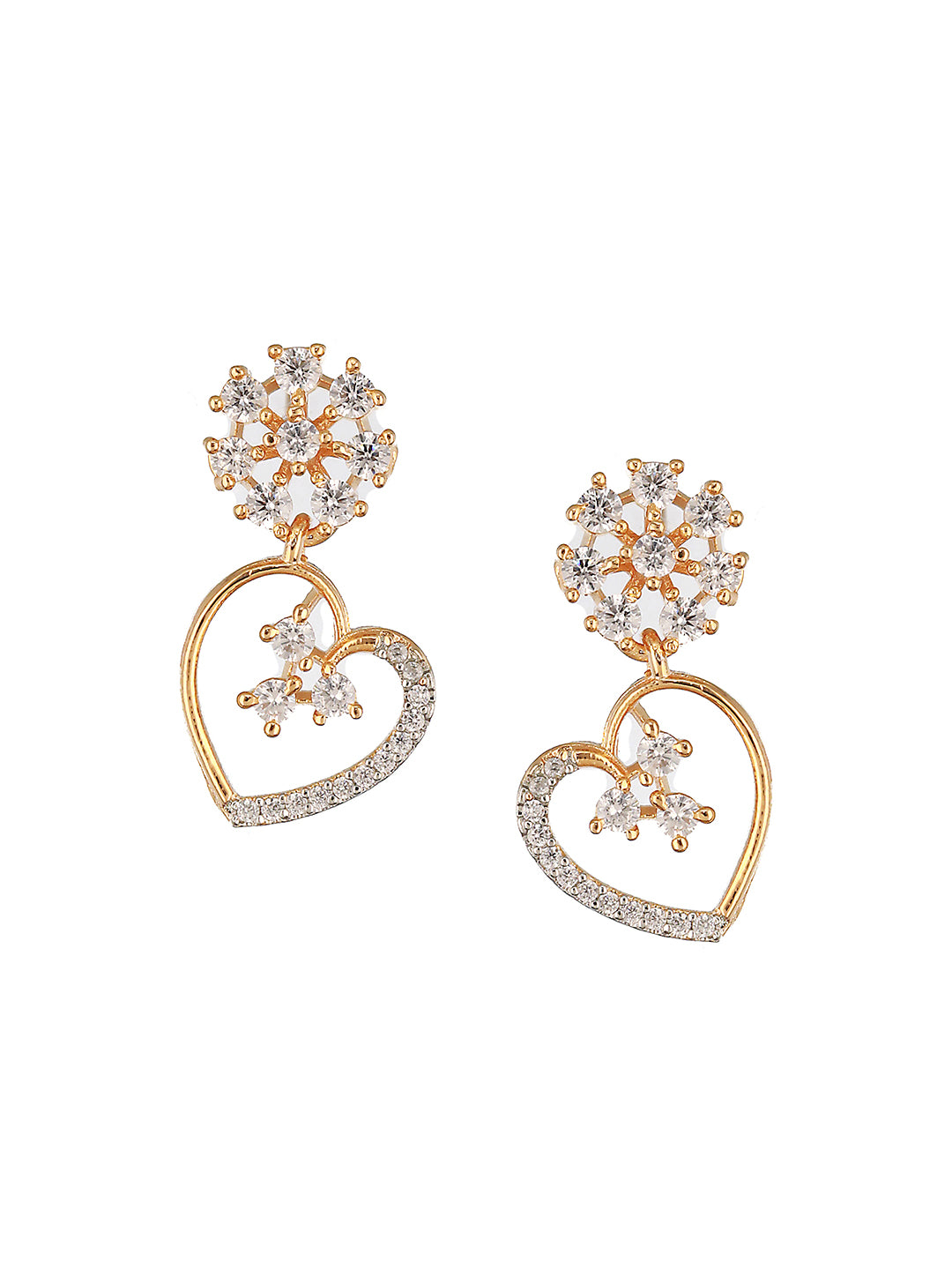 18k Gold Toned AD Studded Floral Heart Shaped Minimal Necklace Jewellery Set