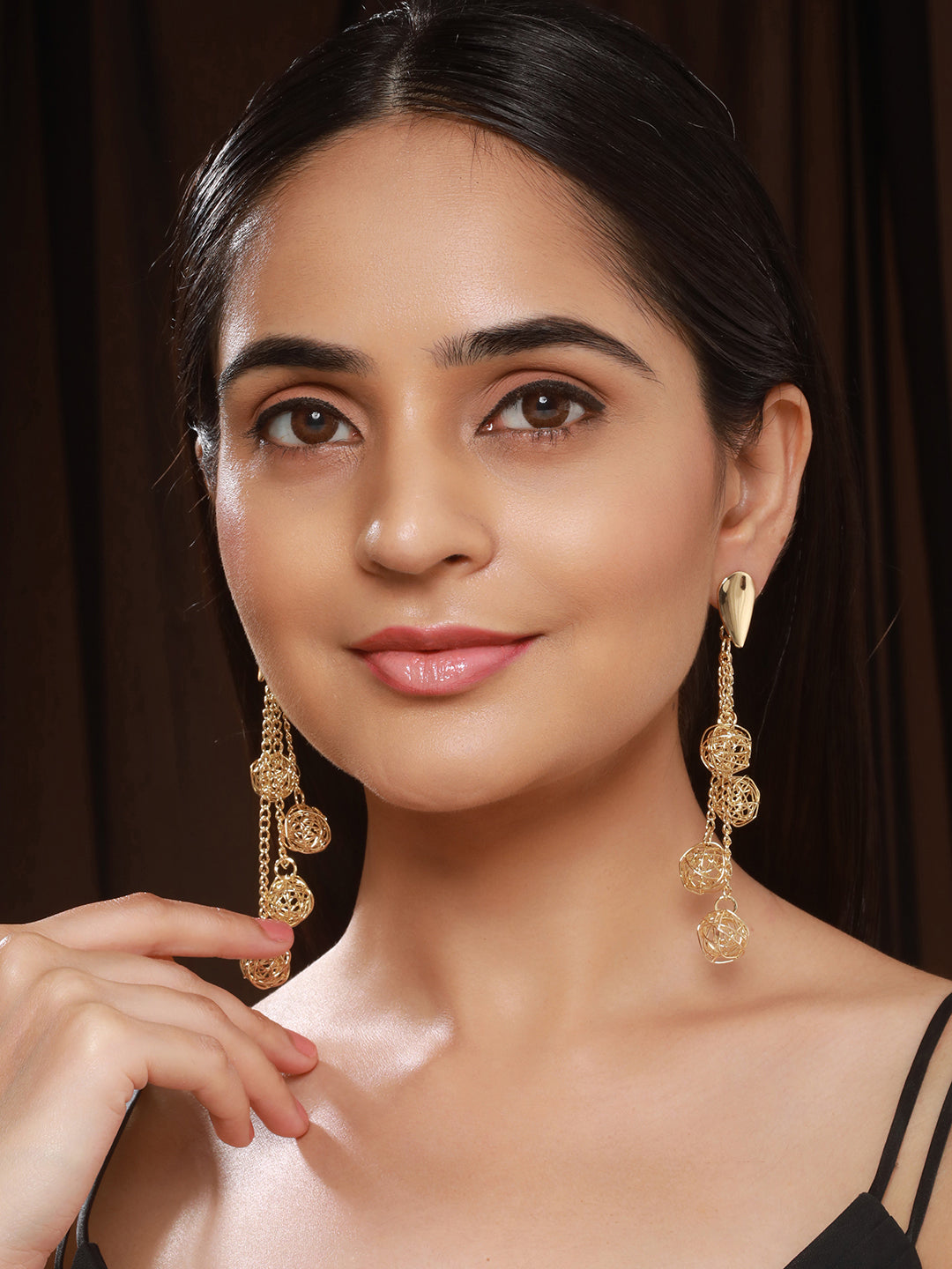 Anti-Tarnish Gold Plated Mesh Ball Drop Dangler Earrings