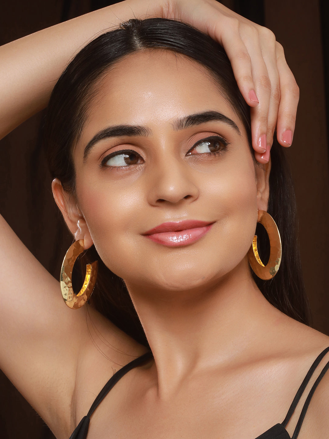 Anti-Tarnish Gold Plated Hammered Casual Hoop Earrings