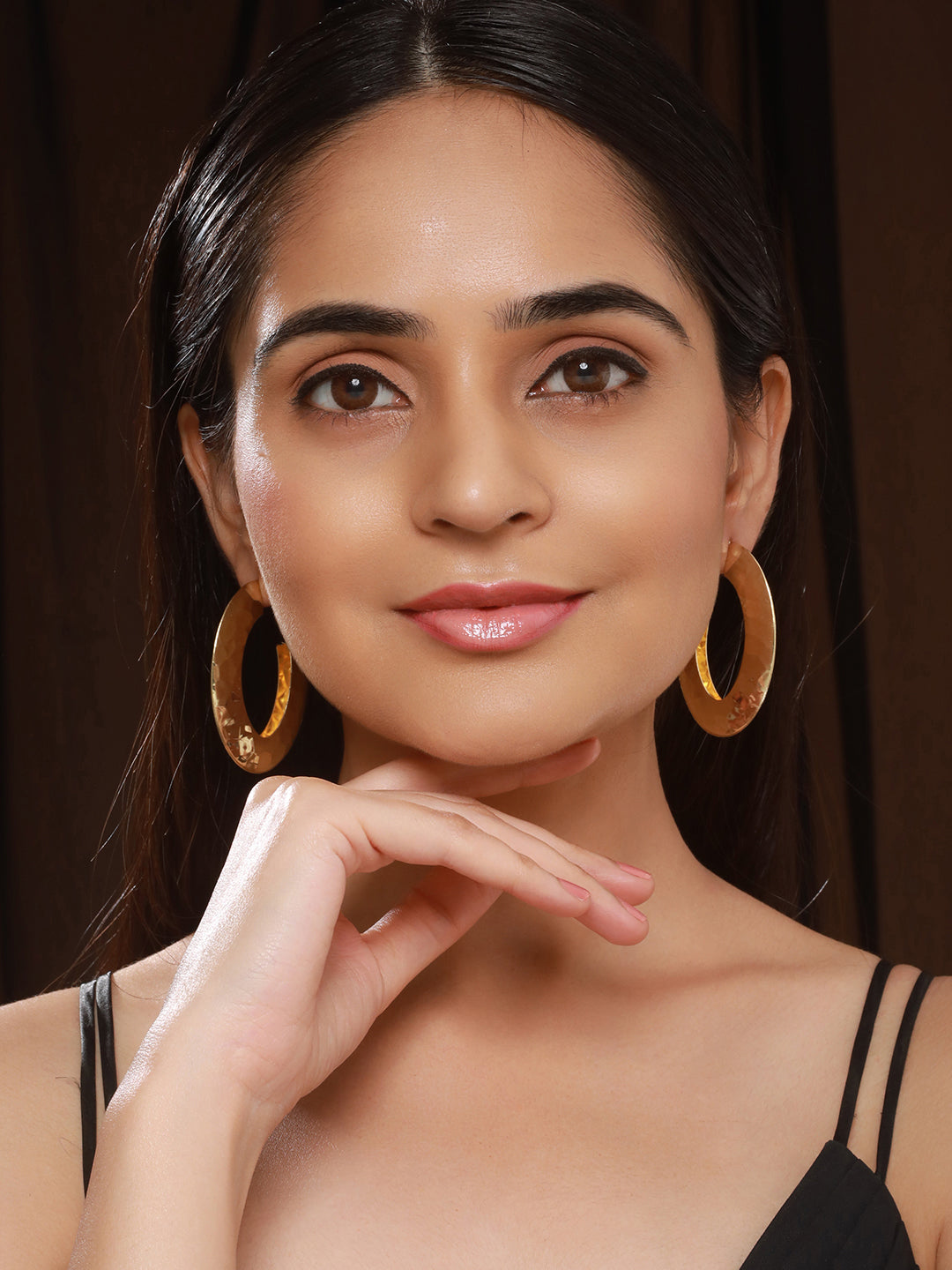 Anti-Tarnish Gold Plated Hammered Casual Hoop Earrings