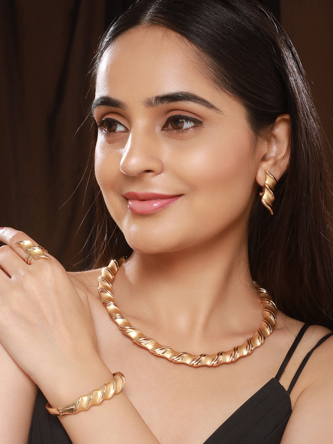 Anti-Tarnish 18k Gold Plated Chunky Charm Link Combo Jewellery Set