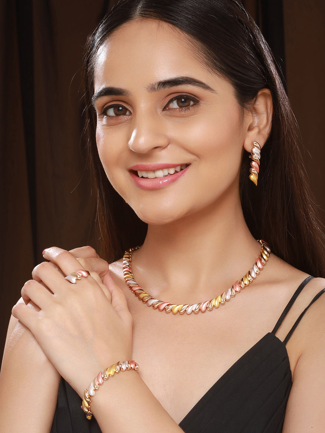 Anti-Tarnish 18k Gold Plated Choker Chunky Statement Combo Jewelley Set