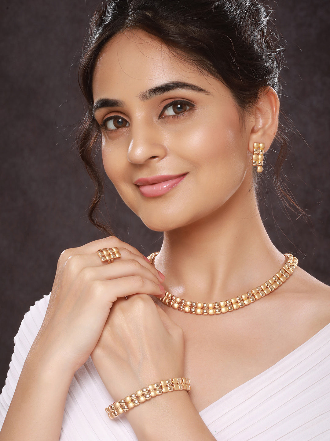Anti-Tarnish 18k Gold Plated Ball Statement Combo Jewellery Set
