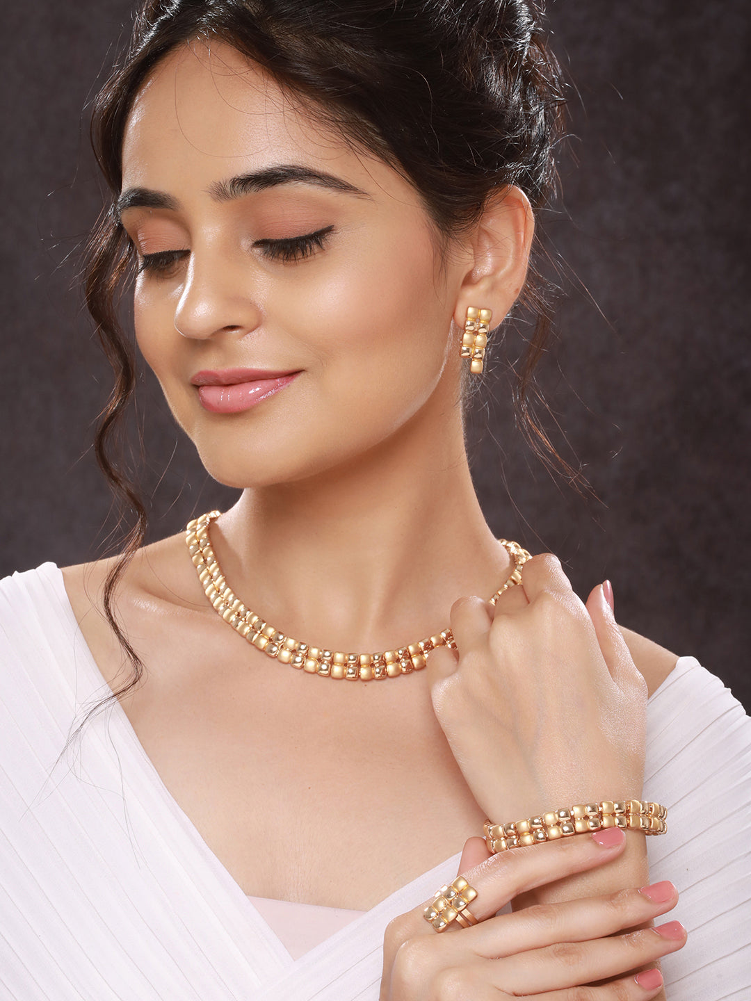 Anti-Tarnish 18k Gold Plated Ball Statement Combo Jewellery Set
