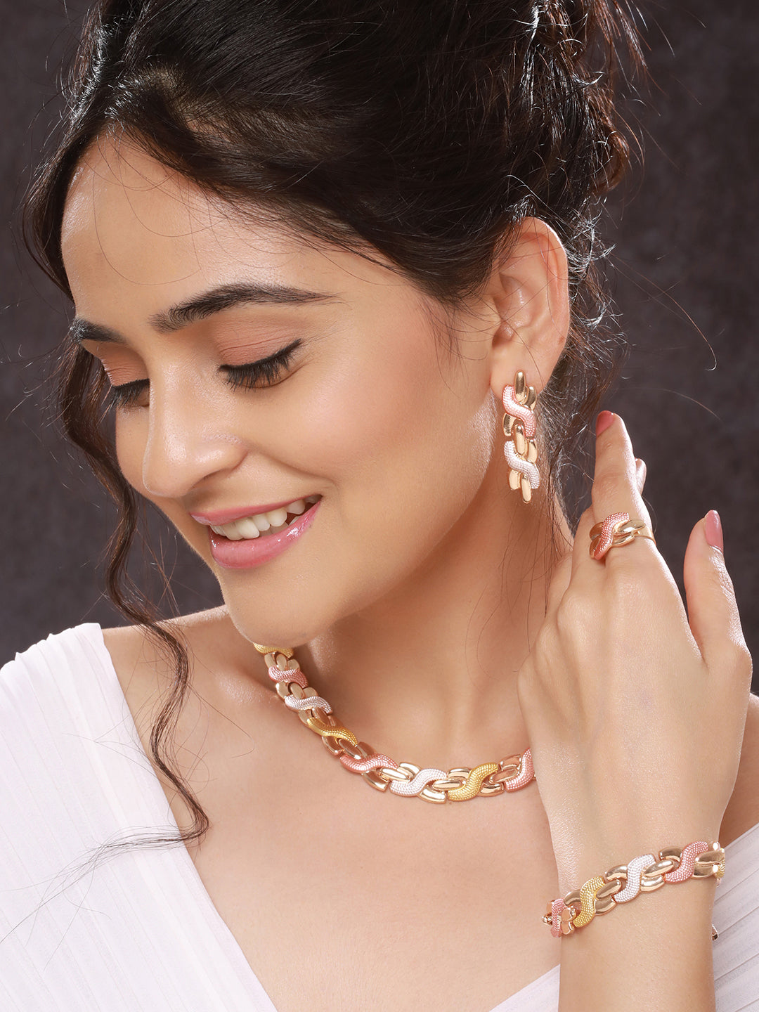 Anti-Tarnish Rose Gold Plated Link Combo Jewellery Set