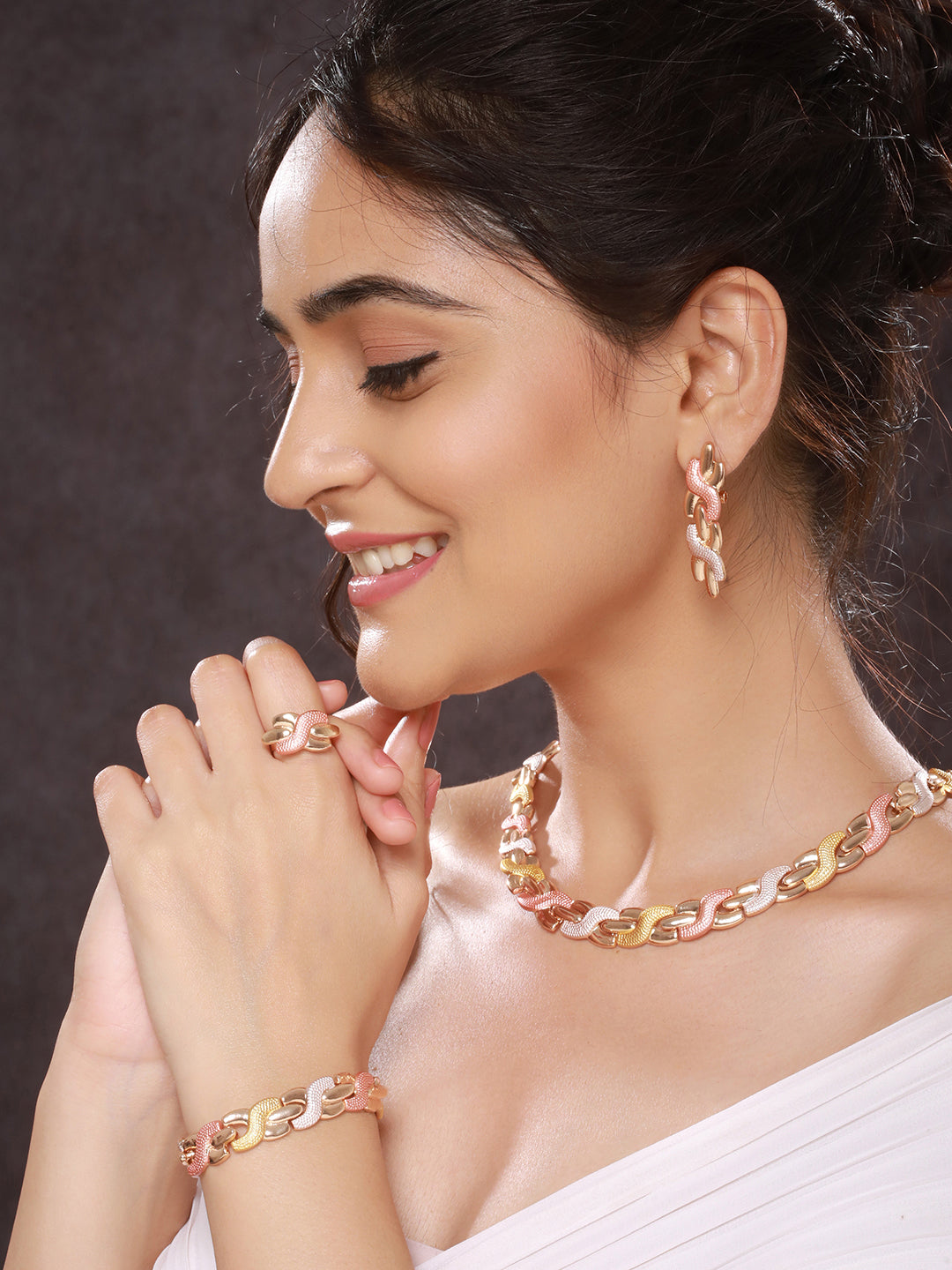 Anti-Tarnish Rose Gold Plated Link Combo Jewellery Set