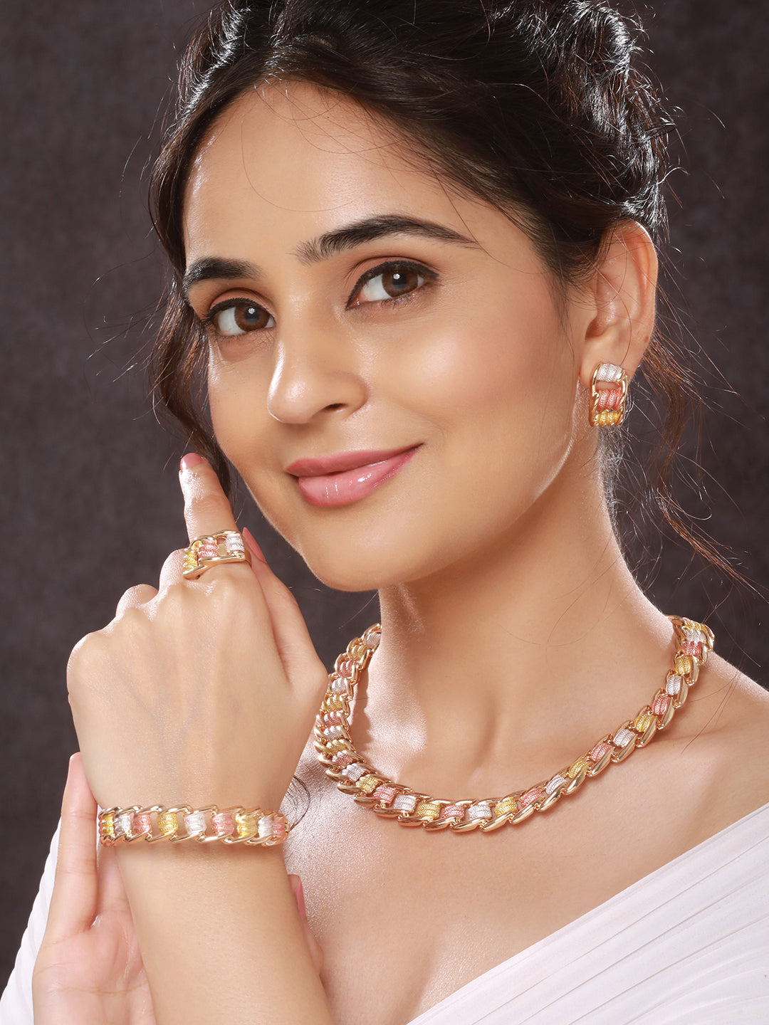 Anti-Tarnish Rose Gold Plated Tricolor Combo Jewellery Set
