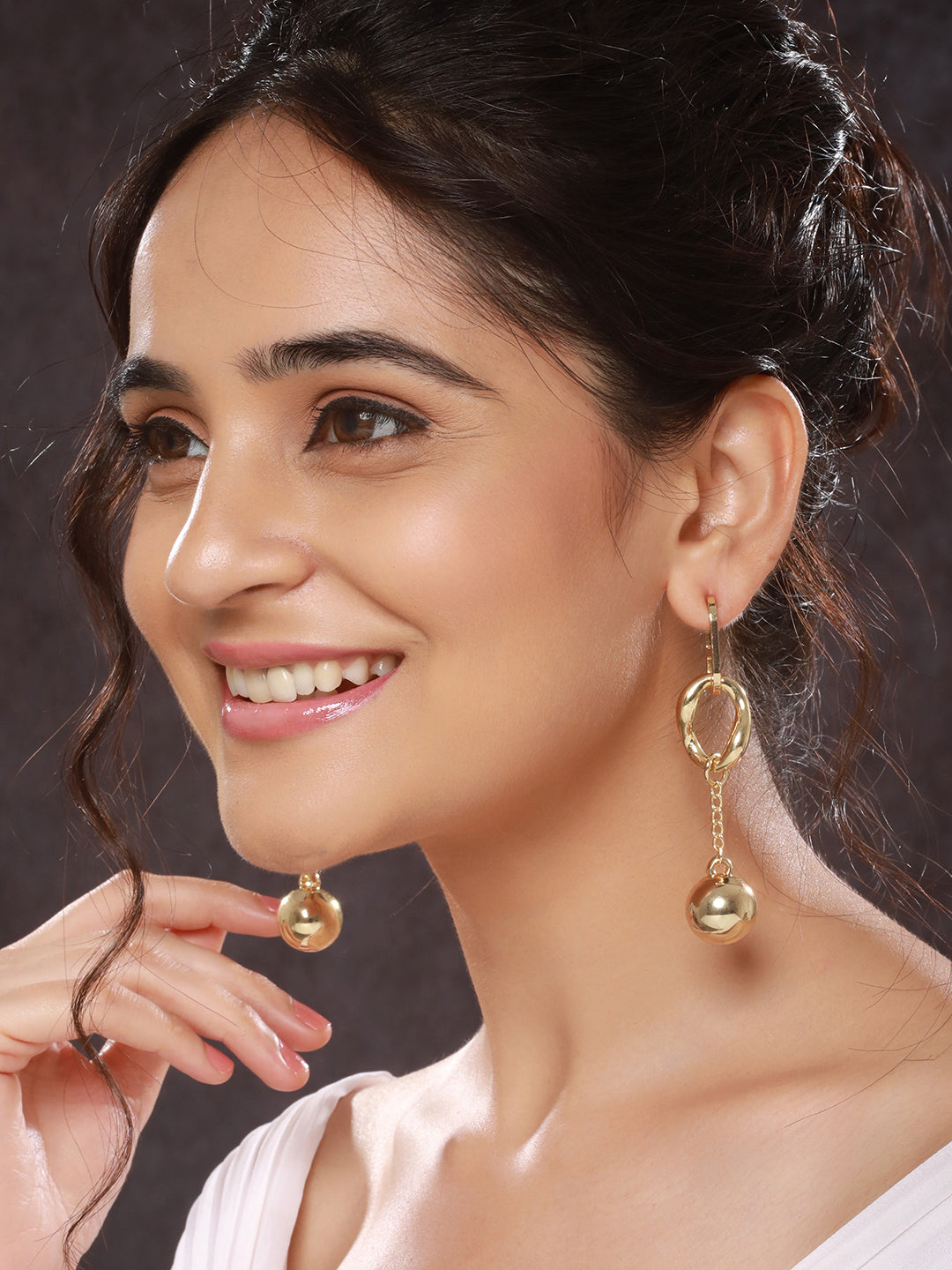 Anti-Tarnish Gold Plated Rope Ball Drop Earrings