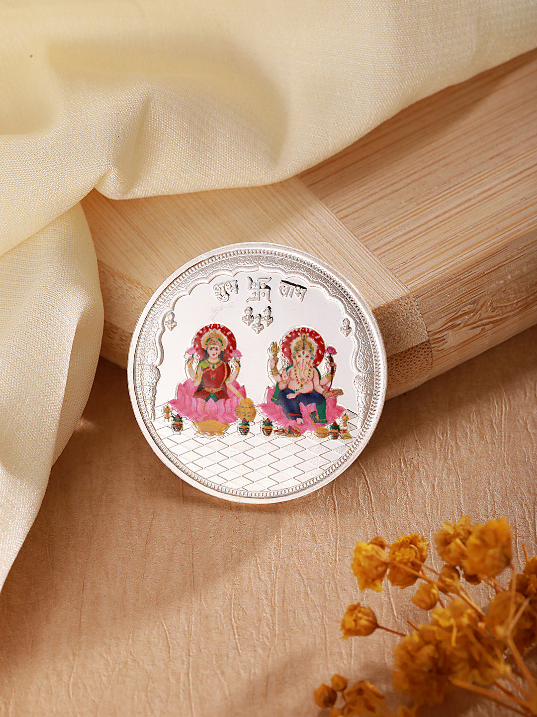 999 Silver  Maa Lakshmi &  Ganeshji  10 gram Colour Silver Coin
