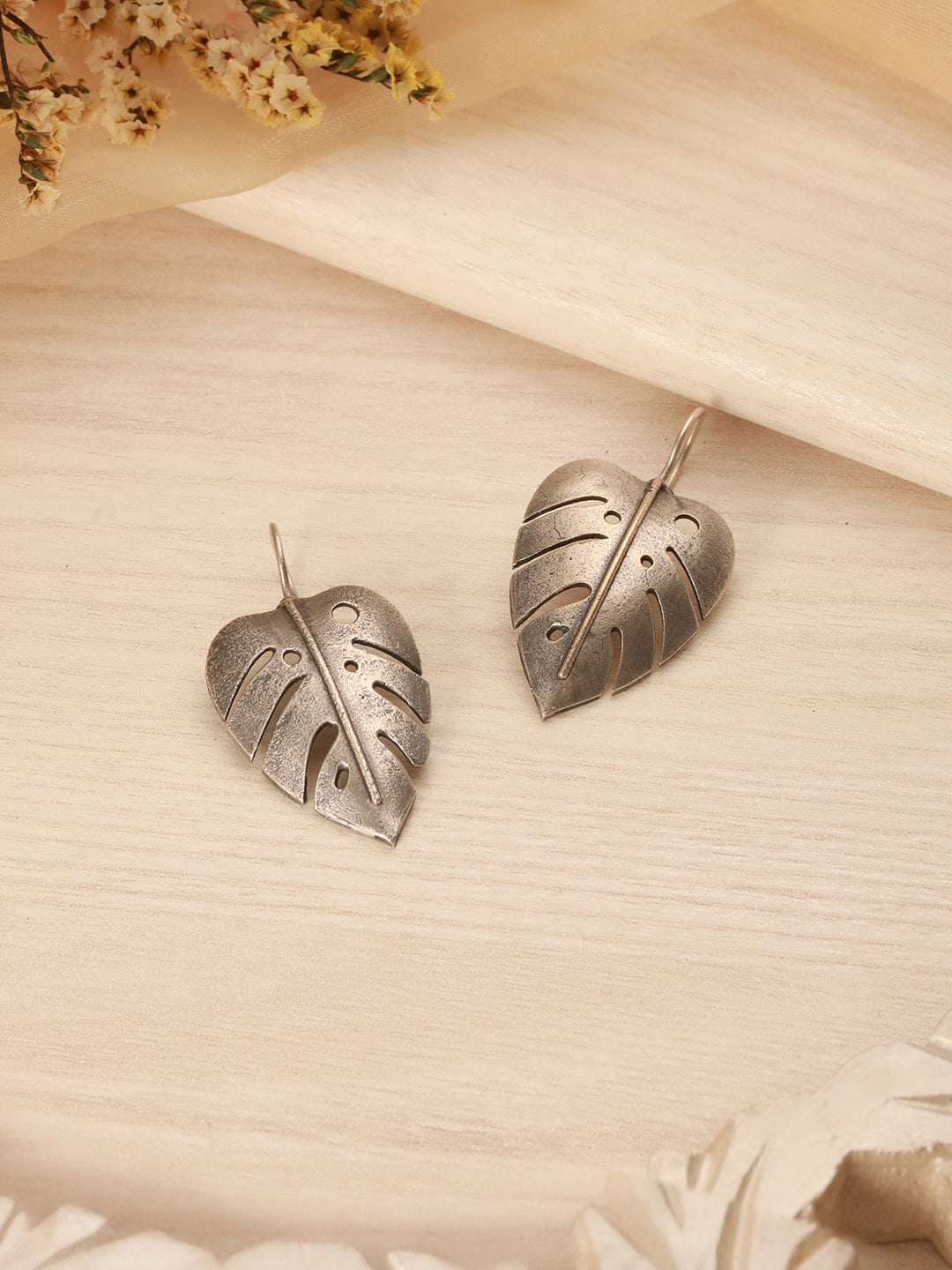 Oxidised Silver Lookalike Leaf Shaped Tribal  Lightweight Fishhook Earrings