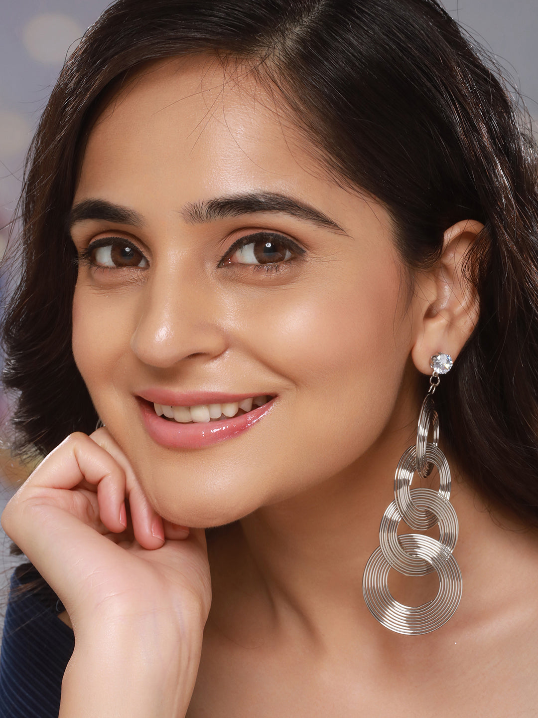 Anti-Tarnish Silver Plated Circular Drop Earrings