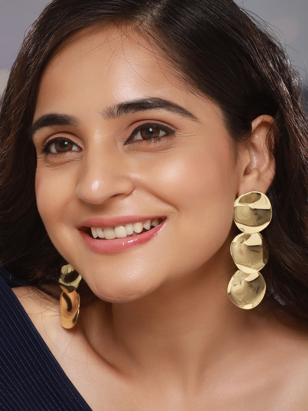 Anti-Tarnish Gold Plated Hammered Statement Dropdown Earrings