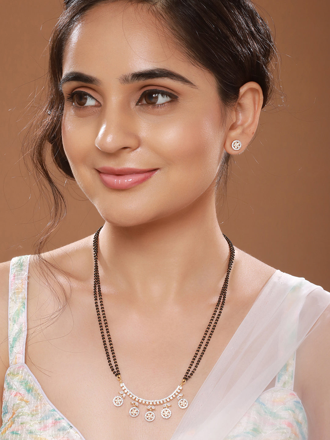 Dual Toned Black Beads CZ Studded Designer Contemporary Mangalsutra Jewellery Set