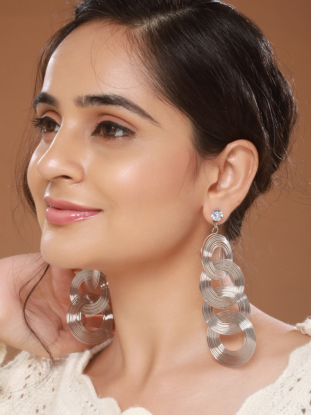 Anti-Tarnish Silver Plated Circular Drop Earrings