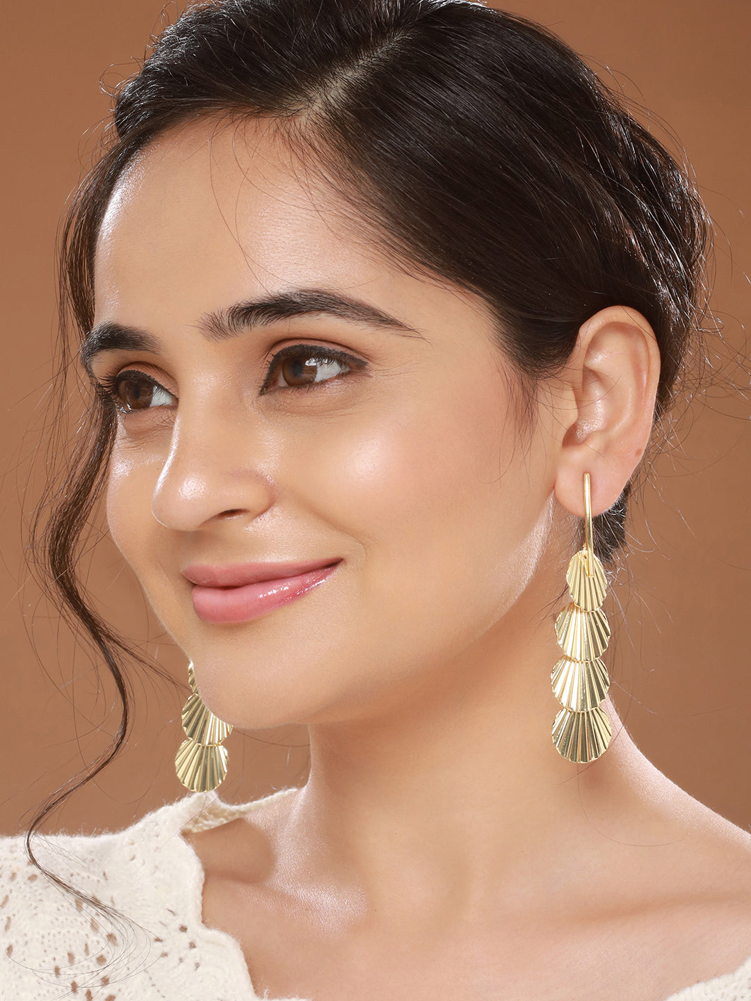 Anti-Tarnish Gold Plated Geometric Drop Down Eaarings