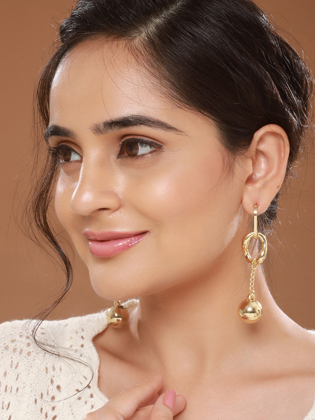 Anti-Tarnish Gold Plated Rope Ball Drop Earrings