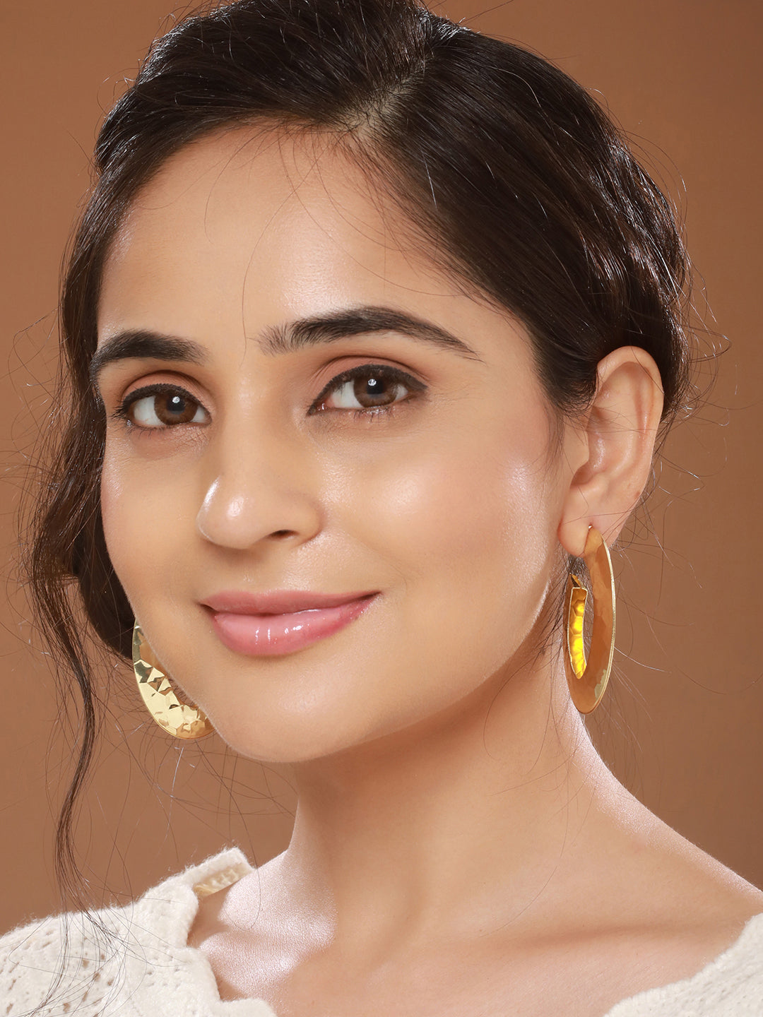 Anti-Tarnish Gold Plated Hammered Casual Hoop Earrings