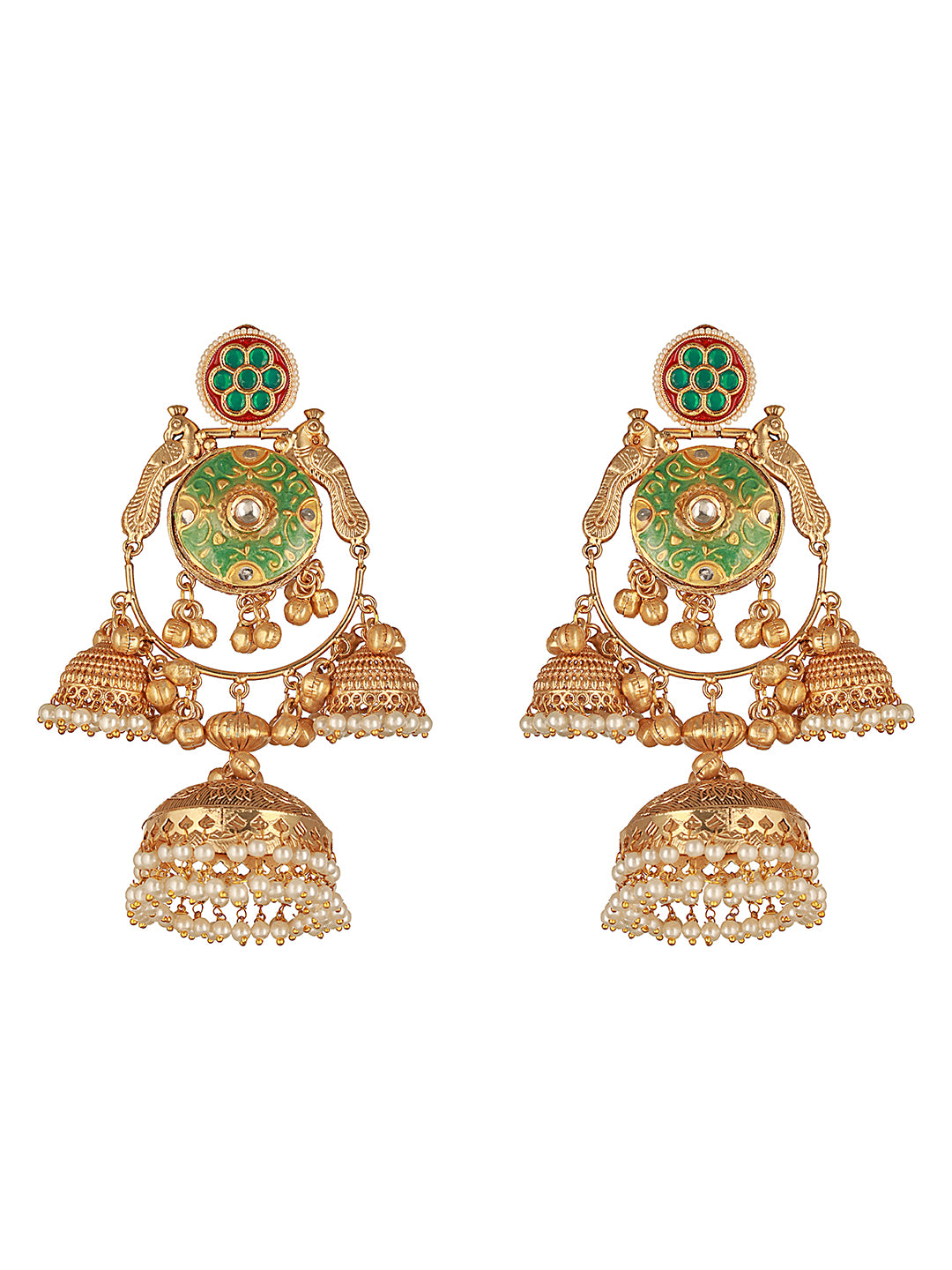 Gold Toned Kundan Studded Lightweight Designer Bridal Jhumka Earrings