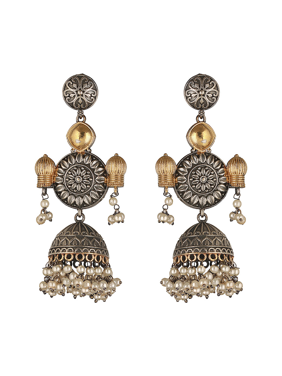 Silver Oxidised Dual Toned  Dangler Fusion  Lightweight  Jhumka  Earrings