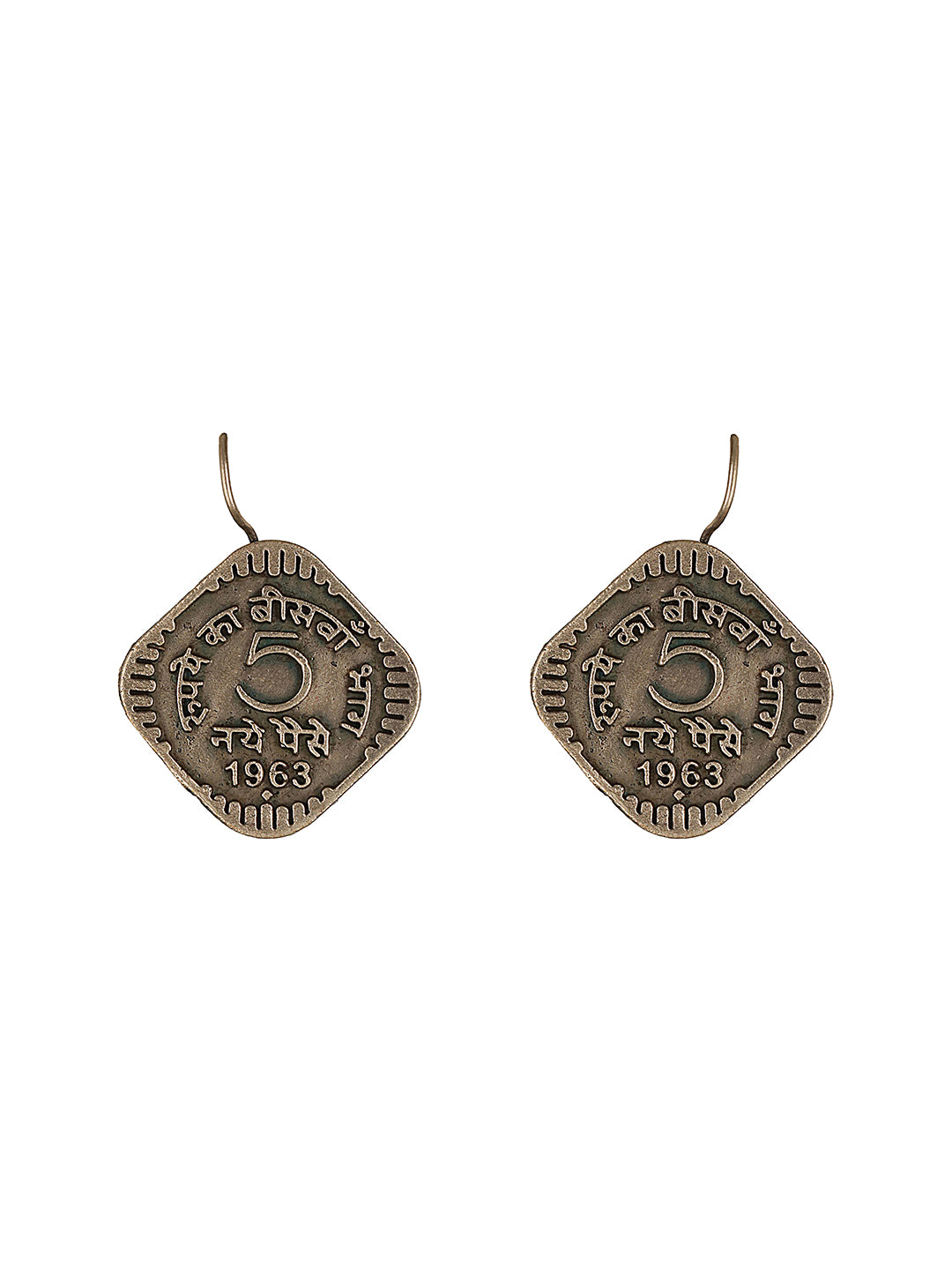 Oxidised Silver Lookalike 5 Paise Stamp Minimal Fishhook Earrings